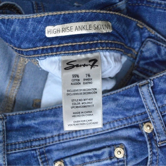 Seven7 Distressed High Rise Ankle Skinny Jeans, Raw Hem, Medium Wash - Size 6 - Picture 4 of 7